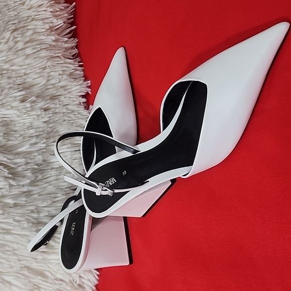 Zara Elegant White Pointed Block Heels - Picture 3 of 10